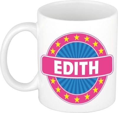 Bellatio Decorations - Edith voornaam - koffiemok - beker - wit/roze - 300 ml - Cadeau - Dames - Collega - Moederdag - Verjaardag
