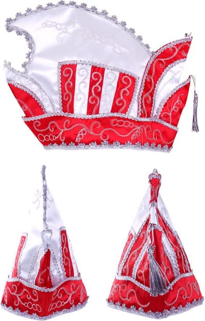 KIMU® Prins Carnaval Steek Muts Rood - Prinsenmuts Raad Van Elf Zilver Wit Prinsensteek Festival