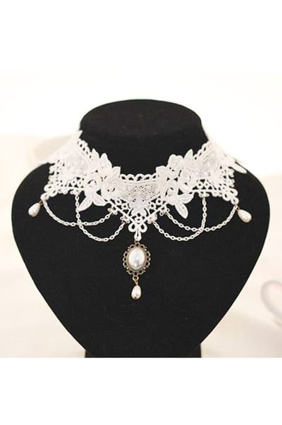 KIMU® Ketting Choker Wit Kant - Lolita Lingerie Witte Kanten Collar Roaring Twenties Blinders Vintage Lace Great Gatsby Charleston Brocante Jugendstil Art Deco Victoriaans Steampunk Sexy Antieke Festival