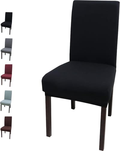 Set van 6 Universele Stretch Stoelhoezen, Verwijderbare Elastische Bescherming voor Eetkamer, Feest en Bruiloft, Modern en Stijlvol (Zwart)