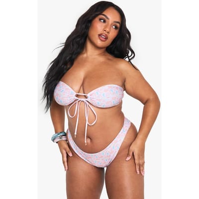 boohoo Dames Plus Shell Print Hoge Taille Slip | Purple | Maat: 18