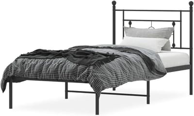 Bedframe met hoofdbord - Ledikant metaal - Slaapkamer inrichten - Robuuste metalen constructie - 90x200 cm - Zwart