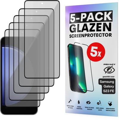 Privacy Screenprotector - Geschikt voor Samsung Galaxy S23 FE - Gehard Glas - Full Cover Tempered Privacy Glass - Case Friendly - 5 Pack