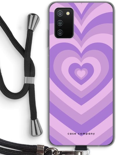 Case Company® - Hoesje met koord geschikt voor Samsung Galaxy A03S hoesje met Koord - Hart Paars - Telefoonhoesje met Zwart Koord - Bescherming aan alle Kanten en Over de Schermrand