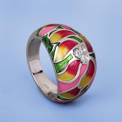 Europese en Amerikaanse Pastorale Stijl Exquise en Elegante Bloem Druipende Emaille Damesring No. 10 gray