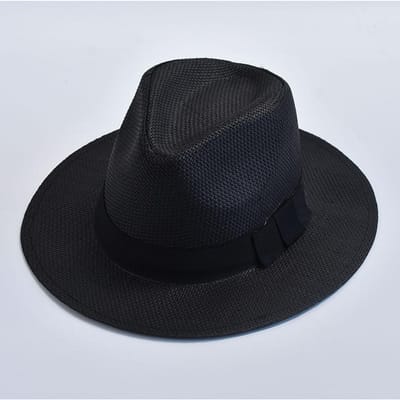 Chapeaux de paille d'été quotidiens adaptés pour dames hommes Panama Trilby Chapeau Jazz Extérieur Résistant aux UV Chapeau de plage Bonnet Haute Qualité One Size noir