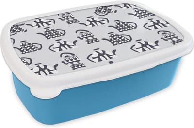 Broodtrommel Blauw - Lunchbox - Brooddoos - Theepot - Patronen - Thee - 18x12x6 cm - Kinderen - Jongen
