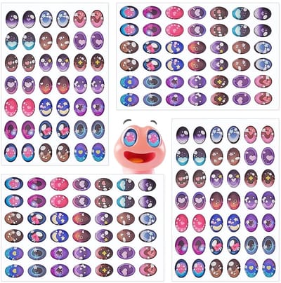 Dailygoods- Oogstickers 42 Stuks - Decoratieve Ogen - Ovale Stickers - DIY Poppen - Epoxy Plastic - 4 Vellen - Poppenogen