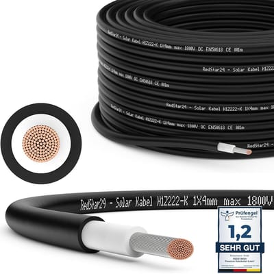 10m Zonne-aansluitkabel 4mm² Zwart - UV-Bestendig voor Zonnepanelen en Omvormers