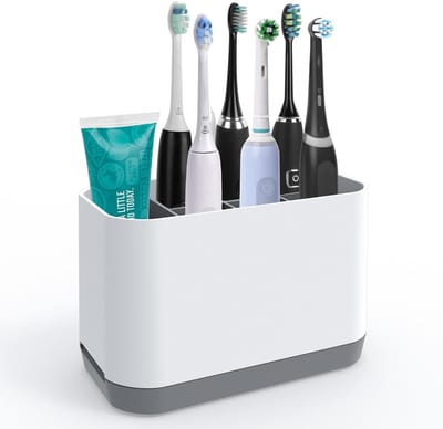 Dailygoods - Houder elektrische tandenborstel - Organisator tandenborstels - Kunststof - 6 compartimenten - Handig voor mondverzorging - Wit+grijs - G...
