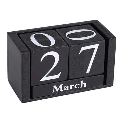 Houten Blok Kalender - Vintage Kalender - Bureau Decoratie - Herbruikbaar en Eeuwig - 13.9 x 7.5 cm - Zwart