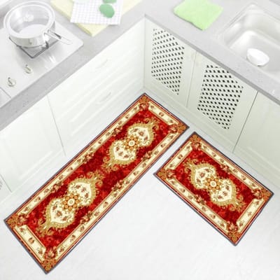 Tapis de sol de cuisine de style européen, tapis de lit de chambre à coucher, tapis long de porte d'entrée de maison, tapis de porte antidérapant 40 * 60 + 40 * 120cm set