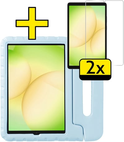 Hoes - Geschikt voor Samsung Galaxy Tab A11 - Met 2x Screenprotector - Kinderhoes Shockproof Bumper - Kidsproof Case - Tablet Hoesje - Kinder Cover - Sky