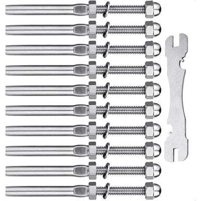 T316 Roestvrijstalen Kabelleuning Hardware, Systeemkit, voor Hout & Metalen Palen, 3/16  Geslagen Oog Spanner 10PCS