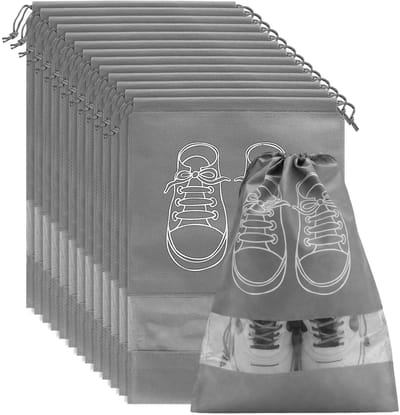 Dailygoods- Schoenentas 40 Stuks - Trekkoord - Doorzichtig Venster - Grijze Opbergzakken - 32x44 cm - Lichtgewicht Materiaal - Opbergzak