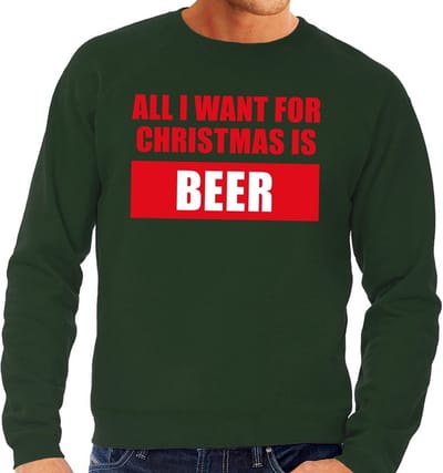 Foute kersttrui / sweater All I Want For Christmas Is Beer groen voor heren - Kersttruien S
