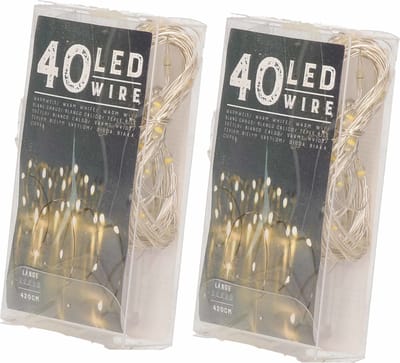 Draadverlichting - 2x - 40 lampjes - warm wit - batterij - 420 cm - Lichtdraden/lichtsnoeren - kerstverlichting