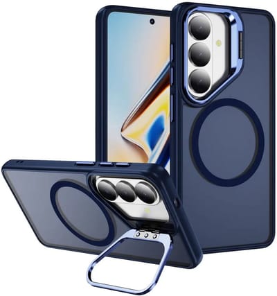 Hoesje Geschikt voor Samsung Galaxy S26 - Compatibel met MagSafe & Qi2 - Back Cover met Standaard - Camera Kickstand - Blauw