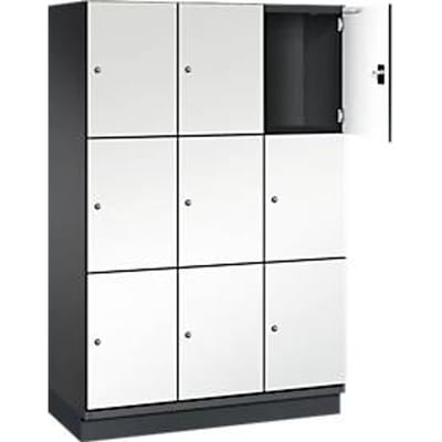 C+P Cambio lockerkast, 3 vakken, 9 vakken, met plint, B 1200 x D 525 x H 1980 mm, zwart-grijs/wit