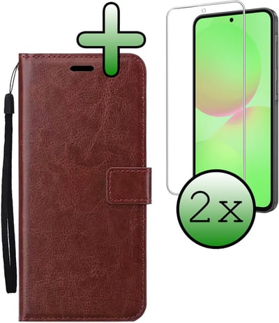 Hoesje Met 2x Screenprotector - Geschikt voor Samsung Galaxy A36 - Luxe Pasjeshouder - Bookcase Portemonee - Flip Case - Kunstleer Book Case - Flipcase Hoes - Book Cover - Walletcase - Portemonneehoes - Bruin
