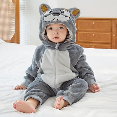 Grenouillère Chat Gris Pyjama Bébé Garçon Fille Nouveau-né Vêtements Bébé Bodys Mignons Flanelle Chaud Combinaison Une Pièce Hiver Halloween Tenue Animal 9M(6-12 Months)