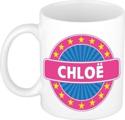 Bellatio Decorations - Chloe voornaam - koffiemok - beker - wit/roze - 300 ml - Cadeau - Dames - Collega - Moederdag - Verjaardag