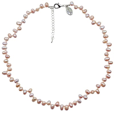 Zoetwater parel ketting Rozi - echte parels - roze - wit - sterling zilver (925) - sieraden zakje - parelketting dames