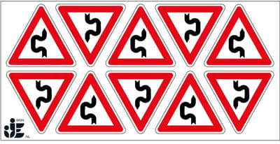 Dubbele S bocht links sticker | 5 cm - 10 stuks per vel