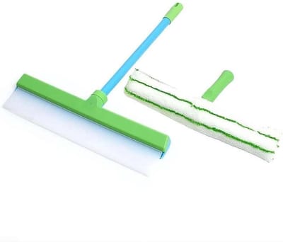 Microvezel Raamdoek - Glasreiniger Dweil - Ramen Schoonmaken - Met Siliconen Rakel - 25 cm - Groen Wit