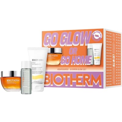 Biotherm Skin Fitness Set Voor Vrouwen: GO GLOW OR GO HOME – AQUASOURCE+ VITAMIN GLOW SET, Complete Brightening Routine met Aquasource+ Vitamin Glow Gel 50ml, Biosource Eau Micellaire 30ml, Eau Vitaminée Body Milk 50ml