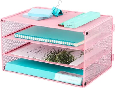 3-Laags Net Bureaublad Organizer - Papiersorteerder voor Documenten en Brieven - Roze