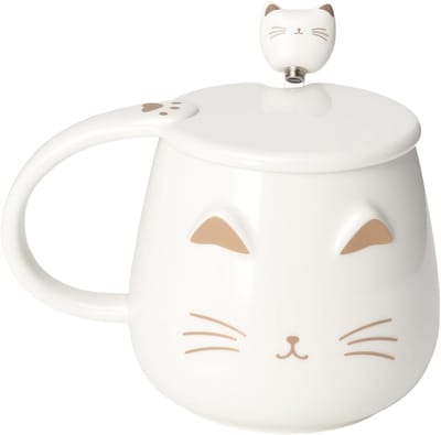 Schattige keramische kattenmok met deksel en lepel, 400 ml, ideaal voor koffie, thee of melk, perfect cadeau voor kattenliefhebbers en vrouwen