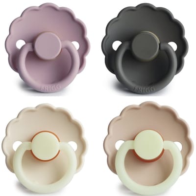 FRIGG DAISY Fopspeen set 4 stuks - Latex - Maat 2 - vanaf 6 maanden - Cream Night - Croissant Night - Graphite - Soft Lilac