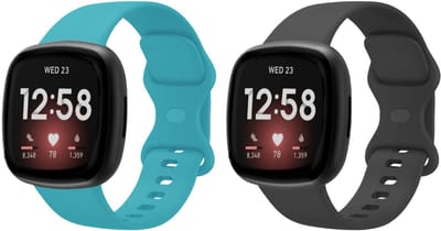 Strap-it Bandjesset geschikt voor Fitbit Versa 3/4, Sense/Sense 2 – 2x Siliconen Bandje – Aqua & Zwart – Maat S