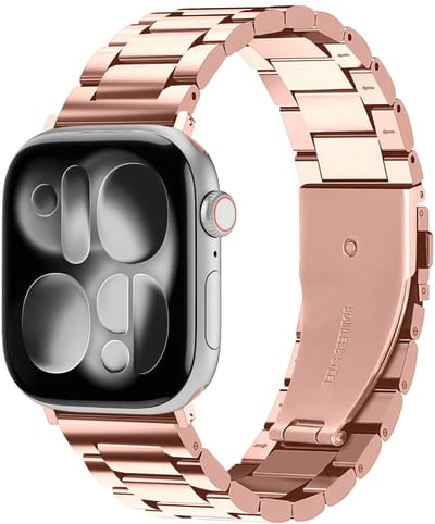 SBG RVS Schakel Bandje Geschikt voor Apple Watch 1/2/3/4/5/6/7/8/9/10/11/SE - 38/40/41/42MM - Roestvrij Staal Horlogebandje Rosé Goud