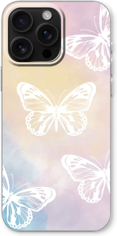 Case Company® - Hoesje geschikt voor iPhone 16 Pro Max hoesje - White butterfly - Soft Cover Telefoonhoesje - Bescherming aan alle Kanten en Schermrand