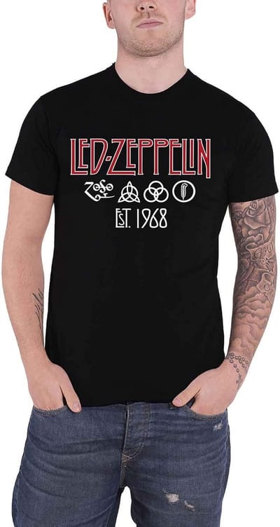 Zwart Heren T-shirt met Rockband Logo en Symbolen
