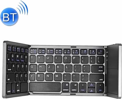 B033 Oplaadbaar 3-voudig 64-toetsen Bluetooth draadloos toetsenbord met touchpad (zwart)