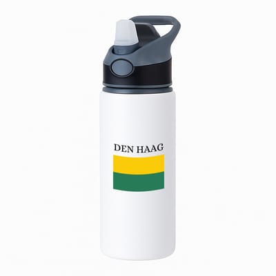 Hacebo® - Den Haag waterfles met rietje zwart - Rotterdam - Hagenezen, Hagenaren of toeristen - Vlag - Den Haag - Zuid Holland - water fles - 650ML