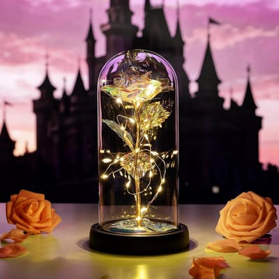 Eternal Crystal Rose in Glazen Kooi met Warm Witte LED Verlichting - Betoverend Cadeau voor Verjaardag, Valentijnsdag en Bruiloft