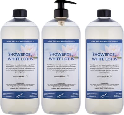 Douchegel White Lotus 1 liter - set van 3 stuks - met gratis pomp - showergel