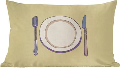 Sierkussens - Kussentjes Woonkamer - 60x40 cm - Illustratie - Bord - Bestek - Beige