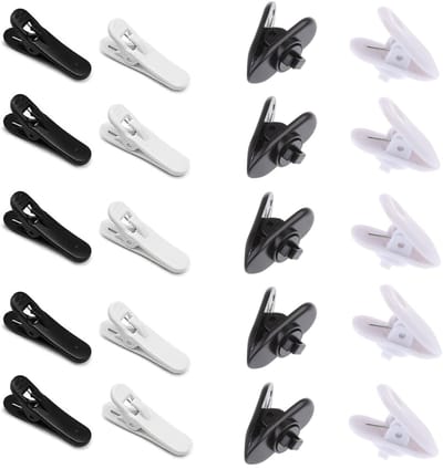 Dailygoods - Hoofdtelefoon Kabelclips - Draad Clips - Handig voor Kleding Klem - Zwart/Wit - 20 Stuks - Geschikt voor Headset en Microfoon