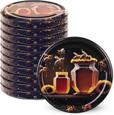 KADAX Schroefdeksel met diameter van 82 mm, metalen twist-off-deksel, reservedeksel voor inmaakpotten en weckpotten, deksel met 6 inkepingen (zwarte honing, 10 stuks)