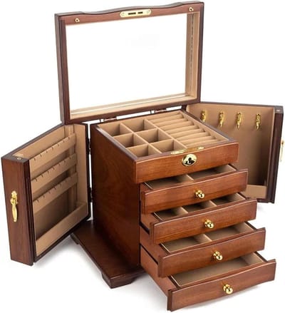 Ringdoos Houten - Sieradendoos Organizer - Sieraden Opbergen - Hoogwaardig Vakmanschap - Grote Maten - Natuurlijk Hout