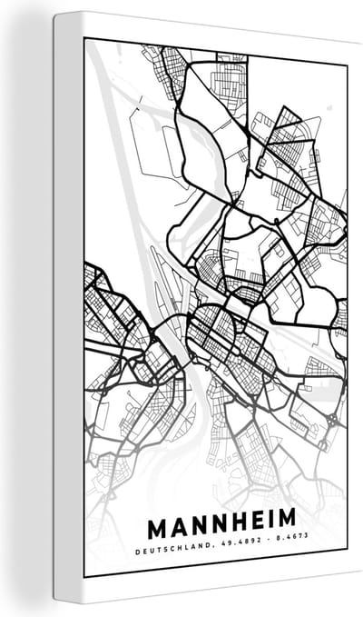 Canvas Schilderij Mannheim - Stadskaart - Plattegrond - Kaart - 20x30 cm - Wanddecoratie