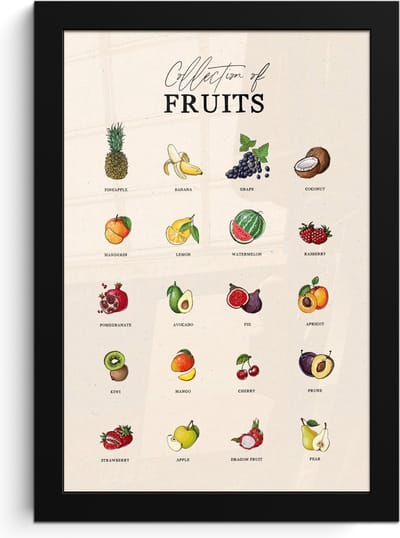 Fotolijst inclusief poster - Posterlijst 20x30 cm - Posters - Fruit soorten - Kleurrijk - Eten - Vintage - Foto in lijst - Keuken decoratie muur - Wanddecoratie accessoires - Muurdecoratie - Schilderijen
