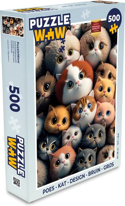 Puzzel Poes - Kat - Design - Bruin - Grijs - Kids - Legpuzzel - Puzzel 500 stukjes