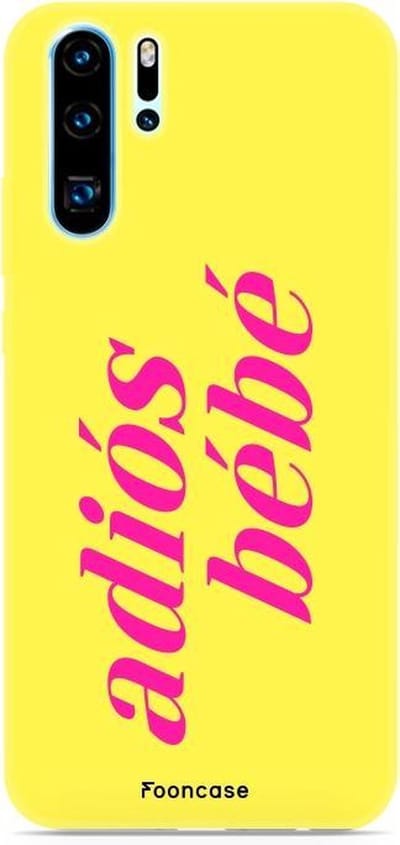 Fooncase Hoesje Geschikt voor Huawei P30 Pro - Shockproof Case - Back Cover / Soft Case - Adios Bebe / Geel & Roze