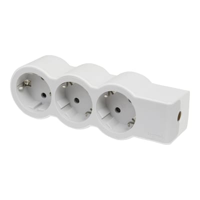 Legrand Standaardstopcontact 3x2P+A Zonder Snoer Wit-Grijs (Europese Stekkerdoos) - 694573 [10 stuks]